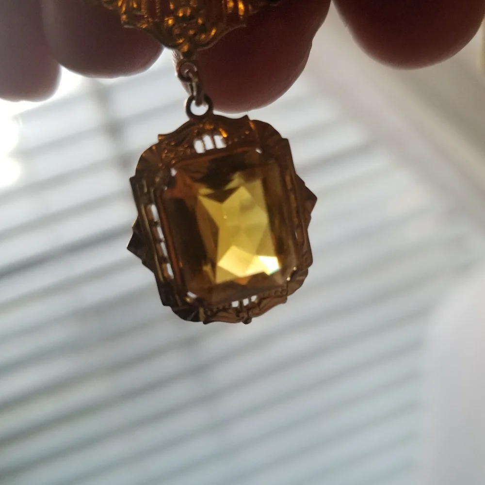 Vintage Art Deco necklace yellow gem gold tone faceted 1920s 1930s Gatsby